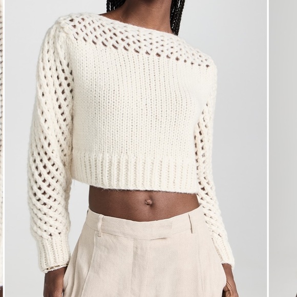 NWT 445 LoveShackFancy Larson Crop Pullover White Antique baby alpaca Size XL - Picture 12 of 14